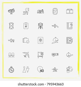 Airport line icon set aerobatic, control and closes