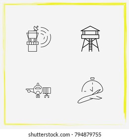 Airport line icon set aircraft, arrival-time and parked