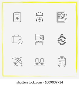 Airport line icon set airplane-seat, customs and airplane