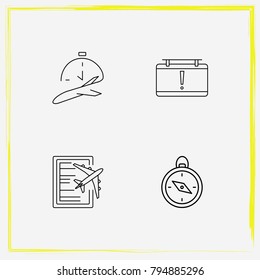 Airport line icon set arrival-time, compass and information