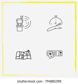 Airport line icon set arrival-time, traffic and control-tower