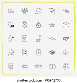 Airport line icon set board, parked and lane