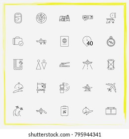 Airport line icon set check-in, lane and control