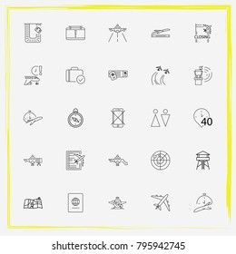 Airport line icon set closes, control and control-tower