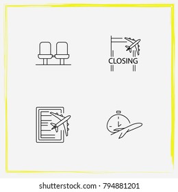 Airport line icon set closing, gate and airplane-seat