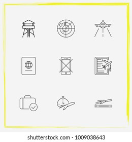 Airport line icon set customs, takeoff and control