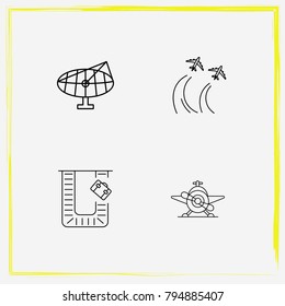 Airport line icon set demonstration-flight, aerobatic and baggage