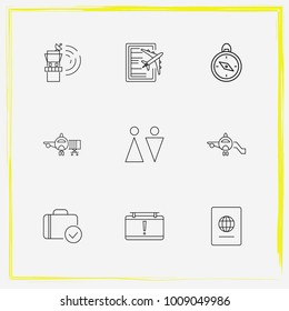 Airport line icon set form, information and board