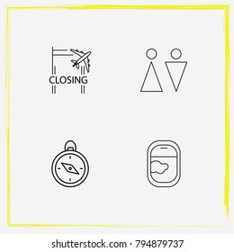 Airport line icon set gate, toilet and compass