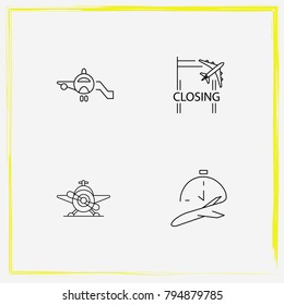 Airport line icon set gate, arrival-time and aerobatic
