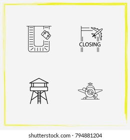 Airport line icon set gate, tower and closing