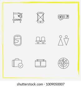 Airport line icon set information, toilet and no