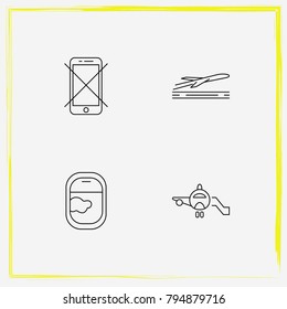 Airport line icon set mobile, no and takeoff