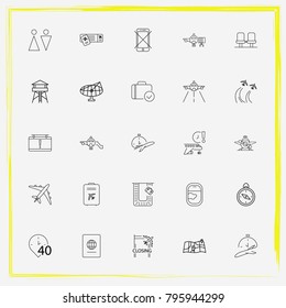 Airport line icon set parked, departure-time and reclaim