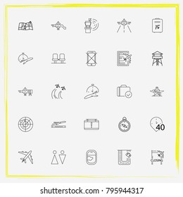 Airport line icon set parked, arrival-time and porthole