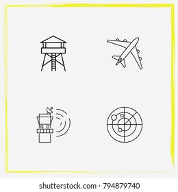 Airport line icon set radar, tower and traffic