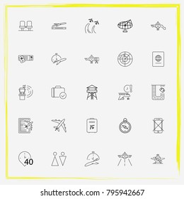 Airport line icon set reclaim, takeoff and customs