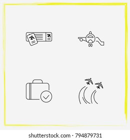 Airport line icon set ticket-control, demonstration-flight and customs