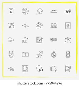 Airport line icon set ticket-control, takeoff and lane
