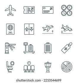 Vector de conjunto de iconos de la línea del aeropuerto