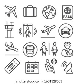 Airport line icons set on white background