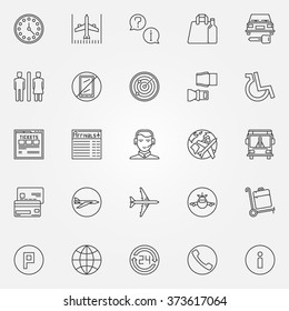 Airport linear icons - vector set of aviation or air travel signs. Airport symbols in thin line style