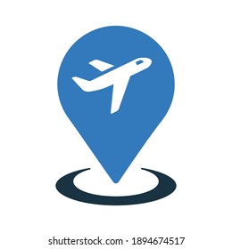 Airport location, air landing map icon. Glyph vector isolated on a white background.