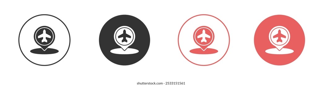 Airport location icon Flat set in black and white color