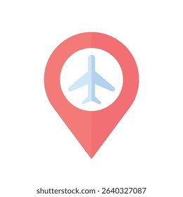 Airport location on map pin design. User interface design for maps and navigation systems for finding airports. Vector illustration. 