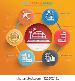 Airport and logistic info graphic design on yellow background,vector