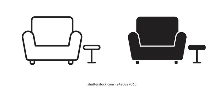 Airport lounge  sofa vector icon set. couch or armchair symbol.