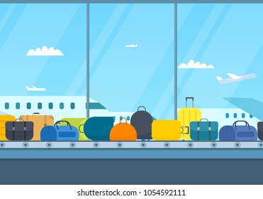 Airport Luggage Conveyor Belt Clipart Image. Baggage Claim. Planes Outside The Window