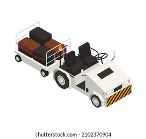 Airport luggage towing truck isometric icon on white background 3d vector illustration