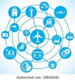 Airport Management Concept Info Graphic Network With Blue Theme