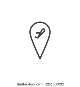 Airport map marker with airplane outline icon. linear style sign for mobile concept and web design. Airport location pin simple line vector icon. Symbol, logo illustration. Pixel perfect vector