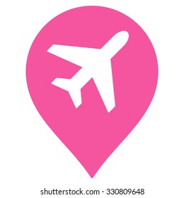 Airport Map Marker vector icon. Style is flat pink symbol, rounded angles, white background.