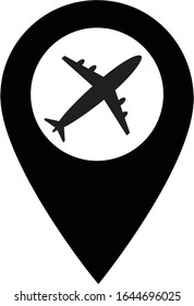 airport map markers icon on white background. flat style. map pointer with air plane icon for your web site design, logo, app, UI. airport marker sign. map pointer with airplane symbol. 