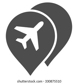 Airport Map Markers vector icon. Style is flat gray symbol, rounded angles, white background.