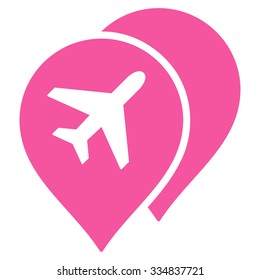 Airport Map Markers vector icon. Style is flat pink symbol, rounded angles, white background.