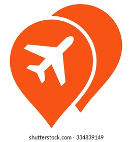 Airport Map Markers vector icon. Style is flat orange symbol, rounded angles, white background.