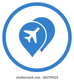 Airport Map Markers vector icon. Style is flat circled symbol, cobalt color, rounded angles, white background.