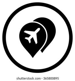 Airport Map Markers vector icon. Style is flat circled symbol, black color, rounded angles, white background.
