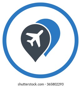 Airport Map Markers vector icon. Style is bicolor flat circled symbol, smooth blue colors, rounded angles, white background.
