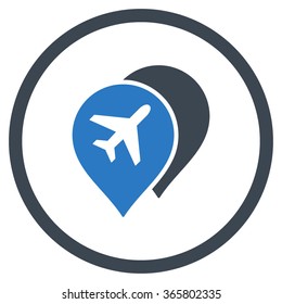 Airport Map Markers vector icon. Style is bicolor flat circled symbol, smooth blue colors, rounded angles, white background.