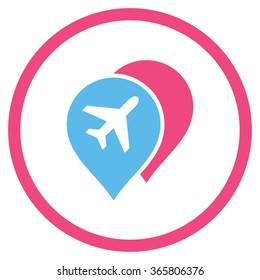 Airport Map Markers vector icon. Style is bicolor flat circled symbol, pink and blue colors, rounded angles, white background.