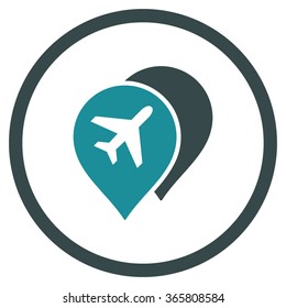 Airport Map Markers vector icon. Style is bicolor flat circled symbol, soft blue colors, rounded angles, white background.