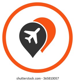 Airport Map Markers vector icon. Style is bicolor flat circled symbol, orange and gray colors, rounded angles, white background.