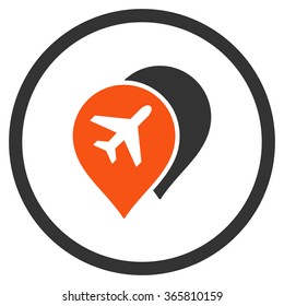 Airport Map Markers vector icon. Style is bicolor flat circled symbol, orange and gray colors, rounded angles, white background.