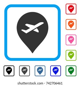Airport Marker icon. Flat gray pictogram symbol in a light blue rounded frame. Black, gray, green, blue, red, orange color variants of Airport Marker vector.