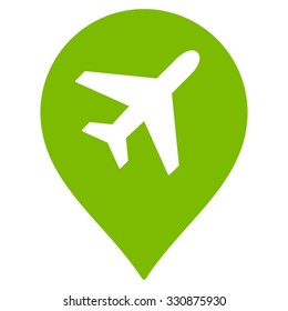 Airport Marker vector icon. Style is flat eco green symbol, rounded angles, white background.